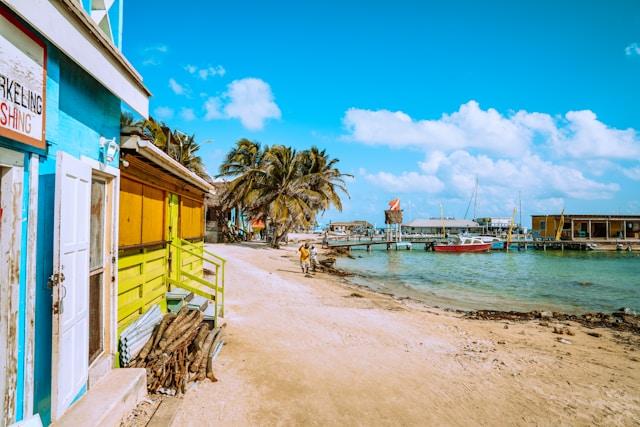 View of the beach from 'Scuba Steve' dive shop on Ambergris Caye.