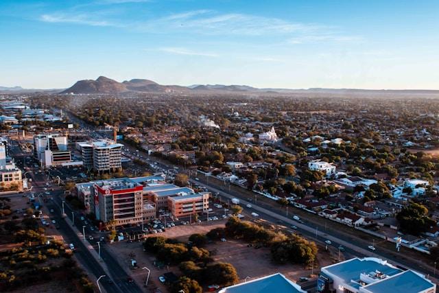 Overview of the Central Business District in Gaborone, the capital city of Botswana.