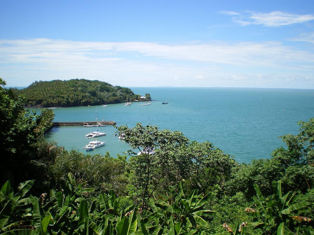 View from the île Royale : harbor and St Joseph island. French Guiana.