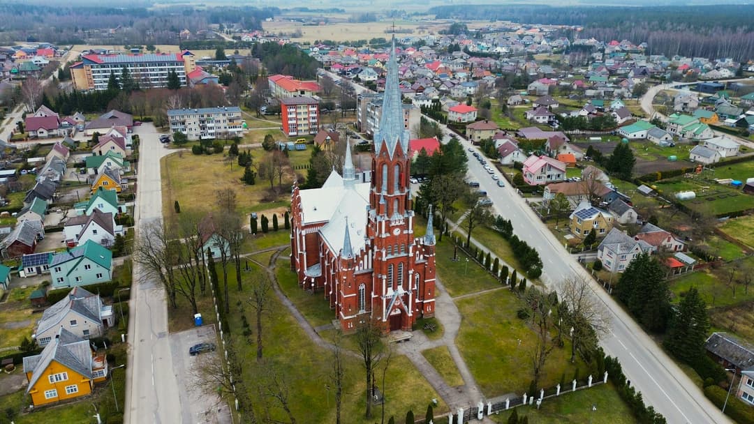 Drone Shot of a Church of St. Francis of Assisi in Silale, Lithuania