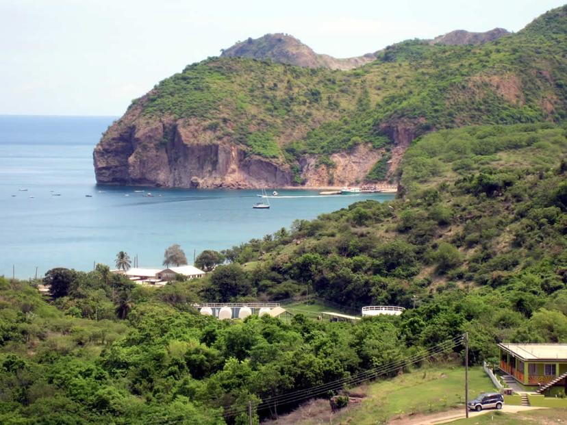 Little Bay, Montserrat, the island's maritime port of entry. A bay surrounded by mountains