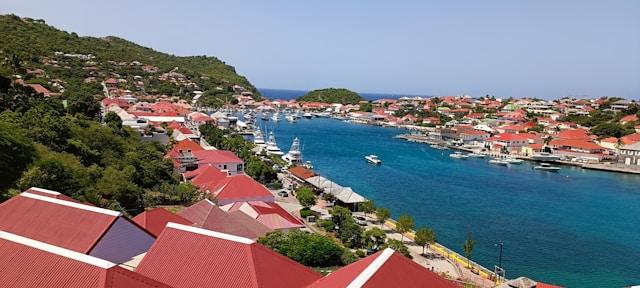 A view of a harbour with boats in the water