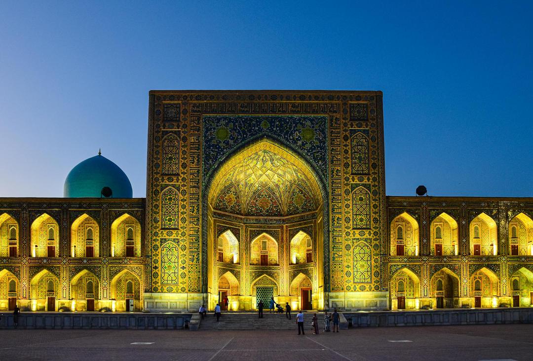 Illuminated Tilya Kori Madrasah in Uzbekistan