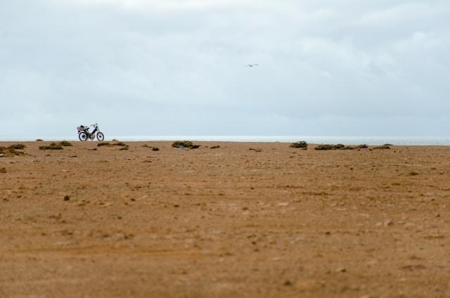 Motorcycle in the middle of desert